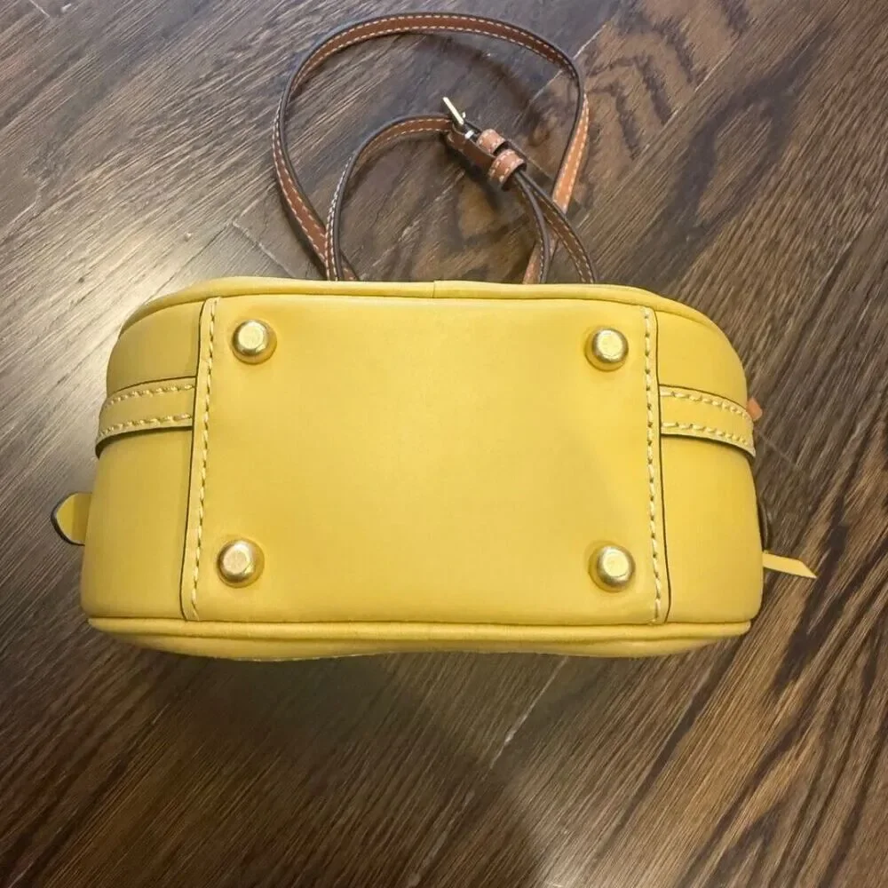 Tory Burch T Monogram Perforated Leather Circle Moon Bag, Golden Sunset, VGUC (C